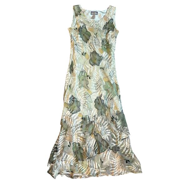 VNTG 90's Simply Silk Floral, Cream/Green, Lined, Sleeveless Midi Dress- XL - Picture 1 of 9